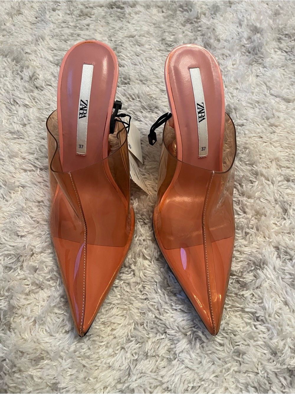ZARA blush, pink Pointed PVC Slip-On Mules